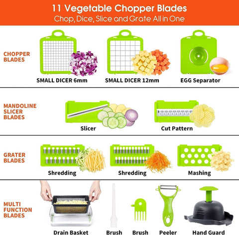 16 IN1 Mandoline Slicer Veggie Food Chopper Vegetable Cutter Tomato Carrot Grater Cheese French Onion Shredders Kitchen Tool
