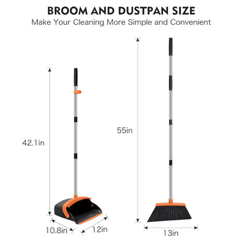 Broom and Dustpan Set Adjustable Handle Broom with Dustpan Combo Set with Dustpans Teeth to Automatically Clean Hair Suitable for Home Kitchen Office Hall Lobby