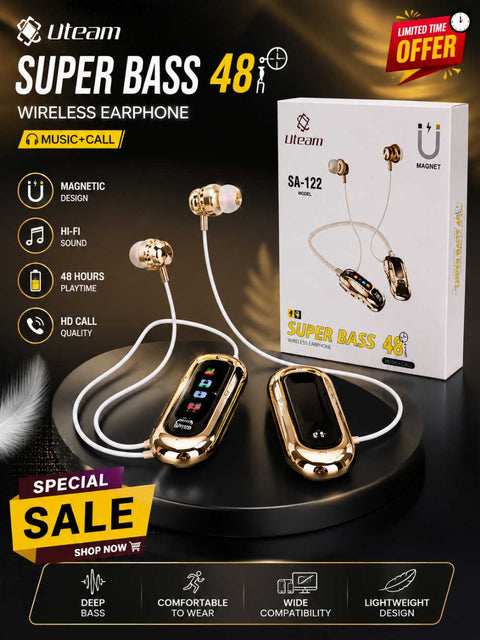 Uteam SA-122 Magnetic Wireless Earphones | Super Bass, 48 Hours Battery, Hi-Fi Sound